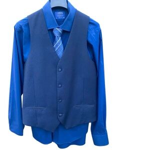 EUC Lorenzo Uomo Trim Fit Navy Vest and Shirt Set Size 34 Formalwear